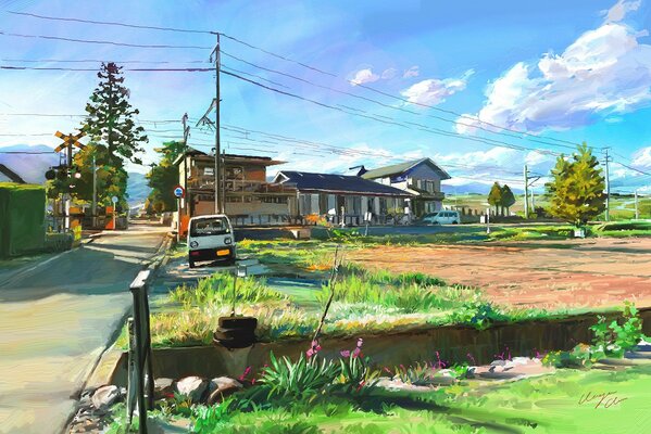 Anime art, landscape of the Japanese province