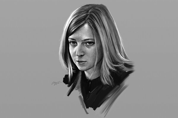 Retrato de Natalia poklonskaya sobre un fondo gris