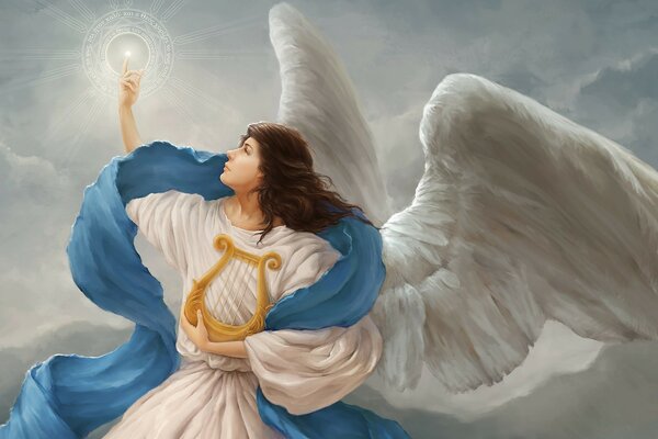 Hermoso ángel con arpa en sus manos