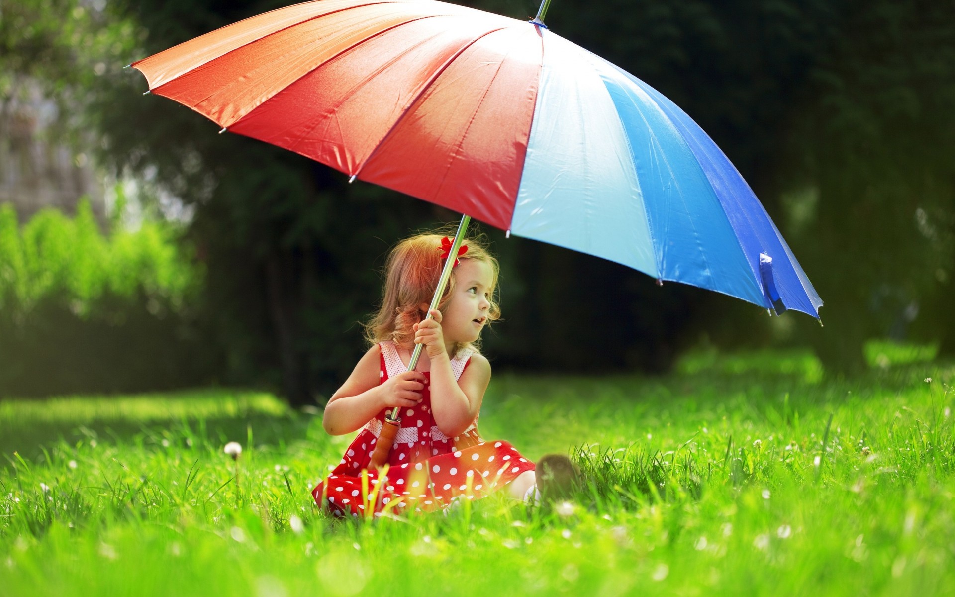 positive girl park umbrella child close up