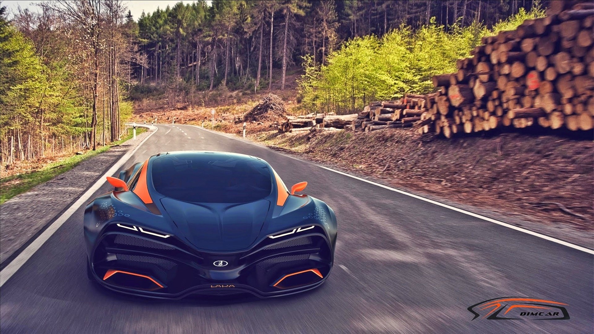 lada raven concept 2014 car road speed forest trees equal