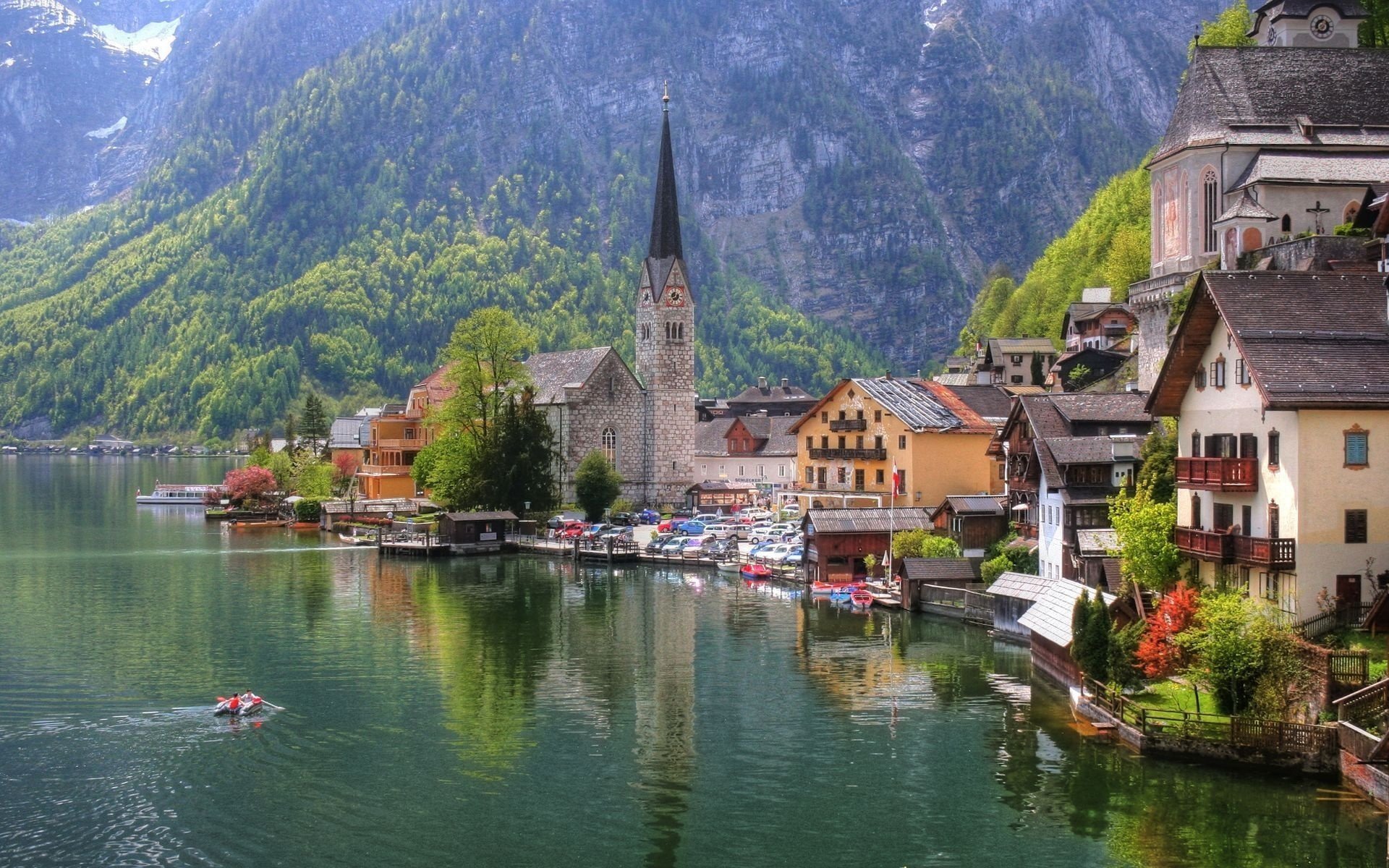 austria kościół domy jezioro miasto austria