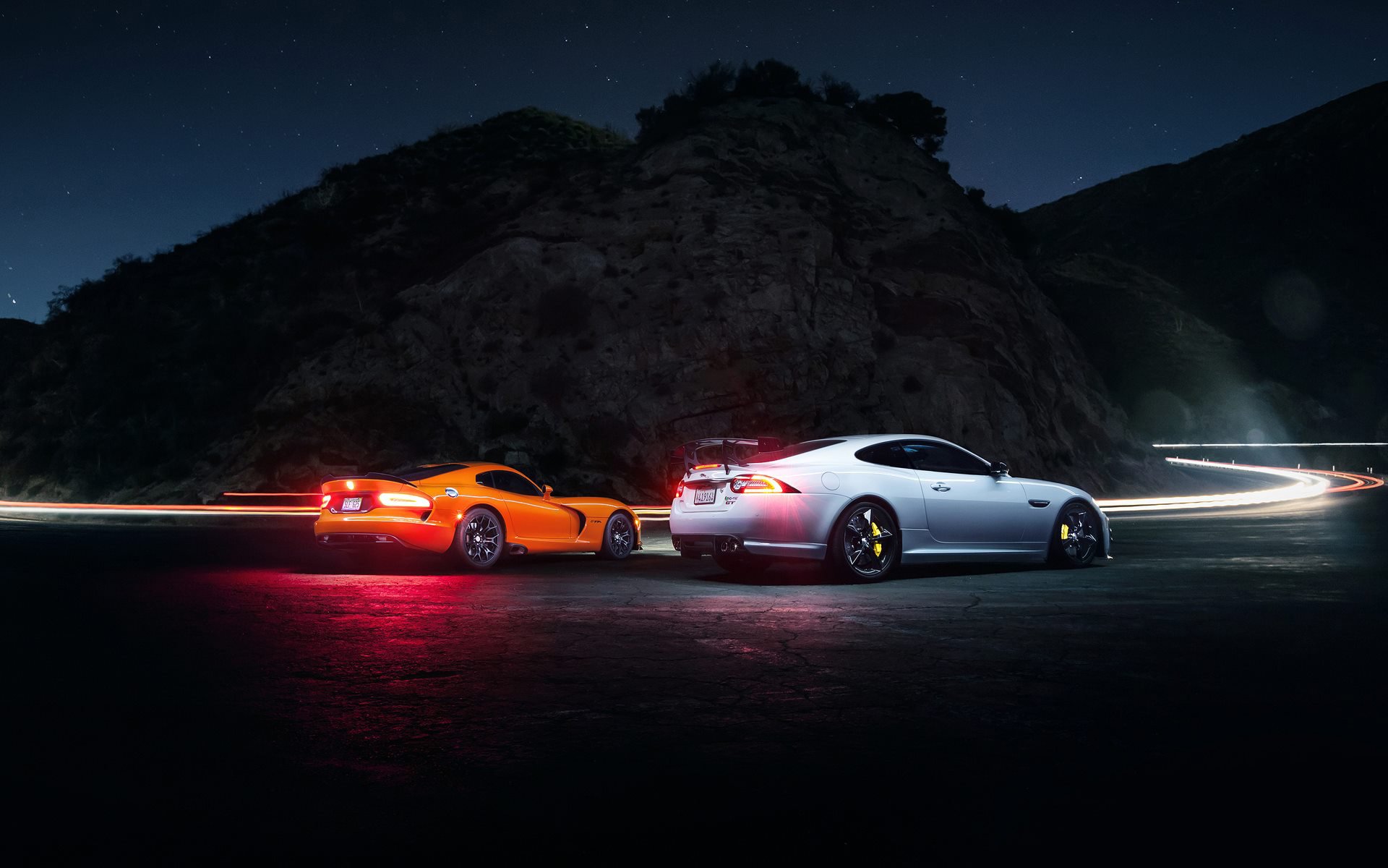 dodge viper jaguar xkr car night road avtooboi webb bland photography