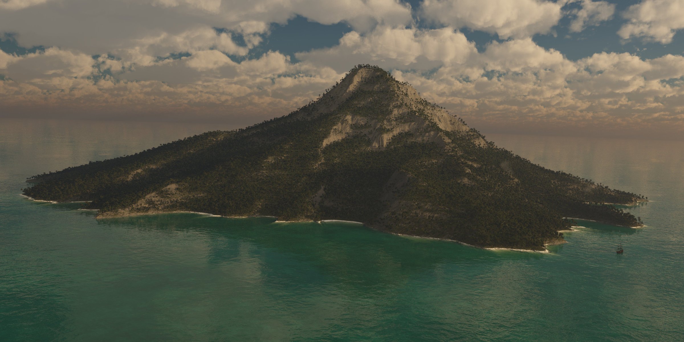 paysage mer palmiers ciel montagne île