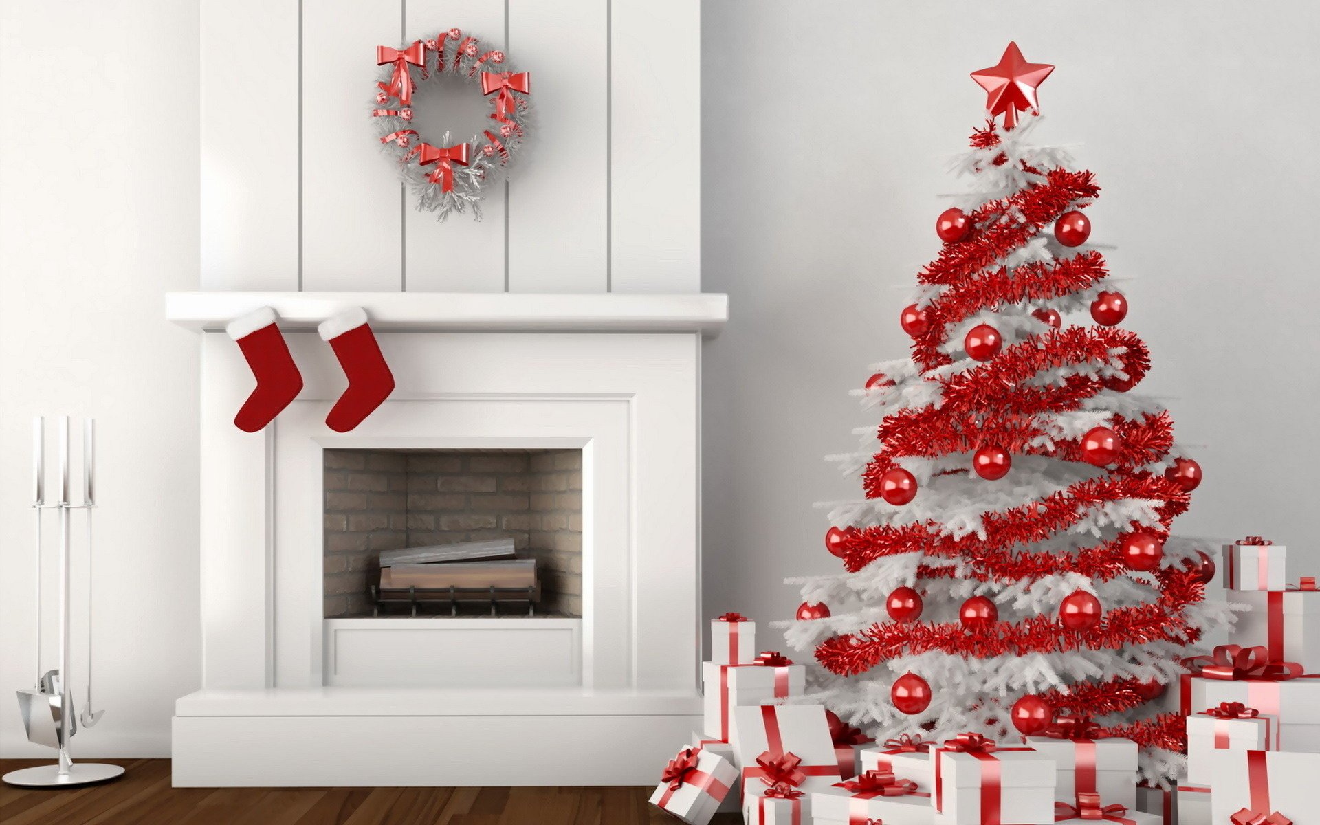 chimenea árbol de navidad regalos parquet