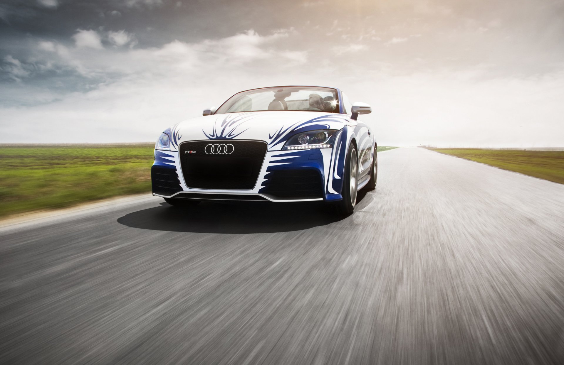 audi tt car machinery tuning sky clouds road speed