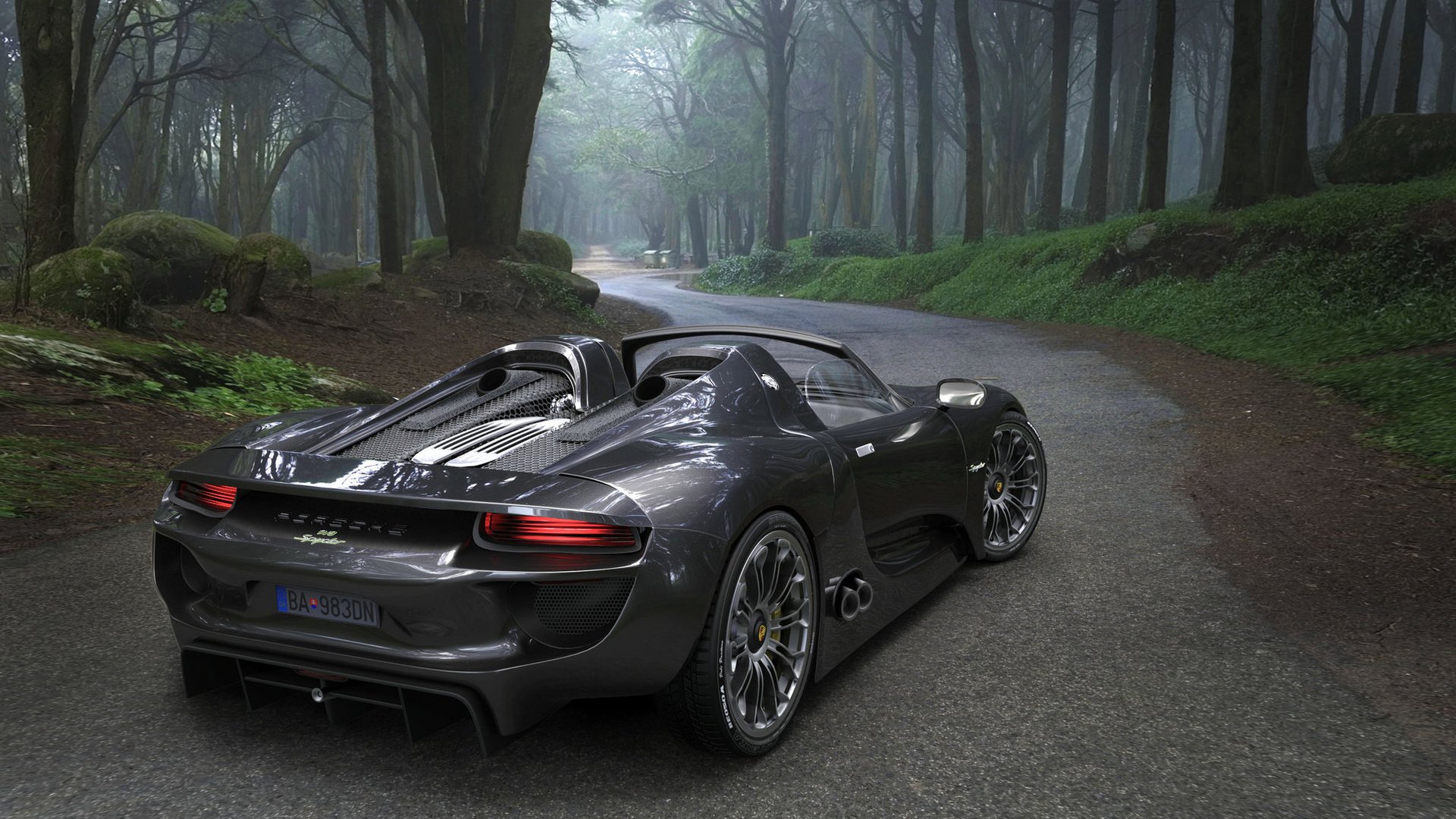 porsche voiture route forêt