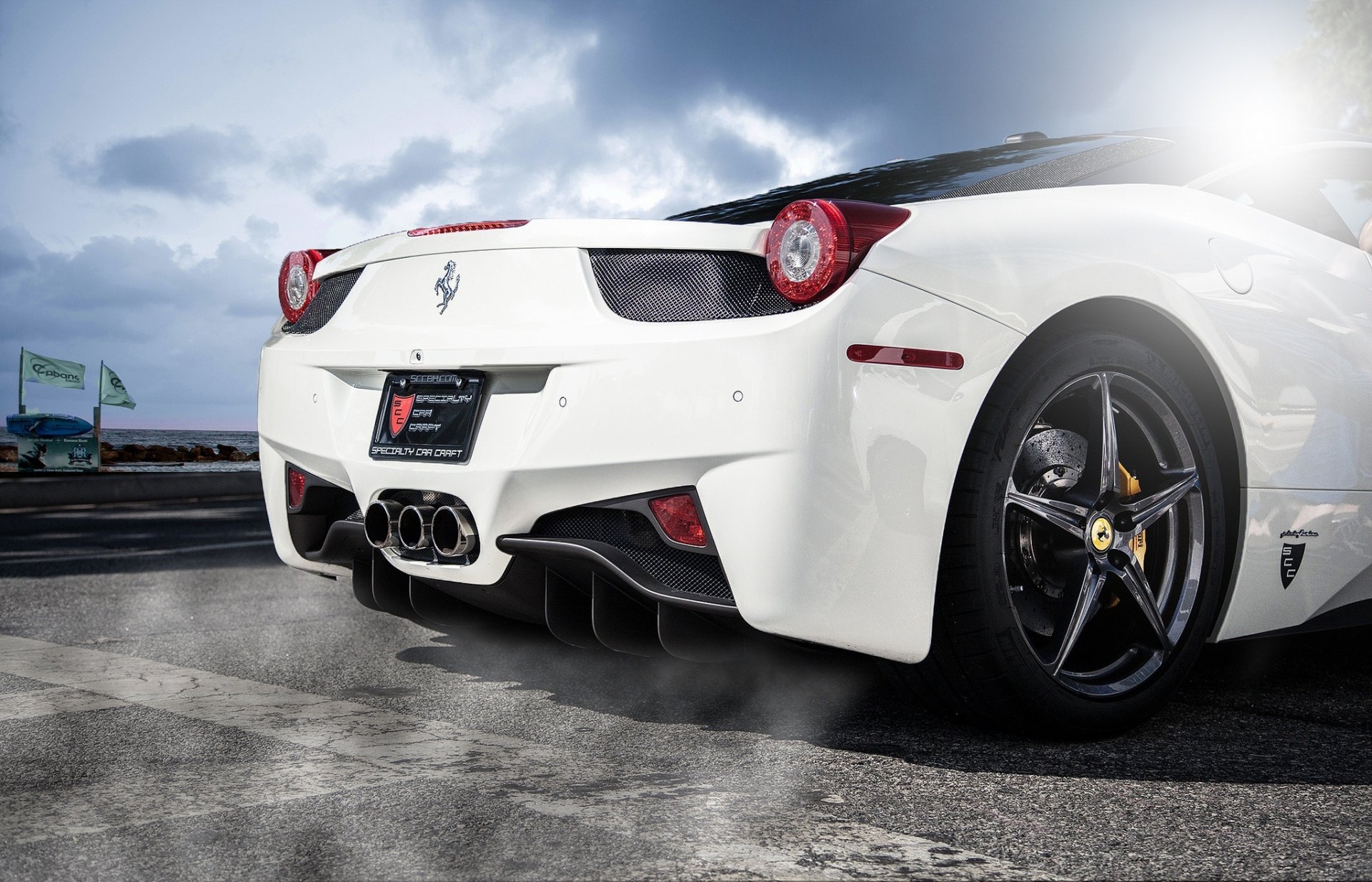 ferrari 458 italia white ferrari italy rear sky cloud