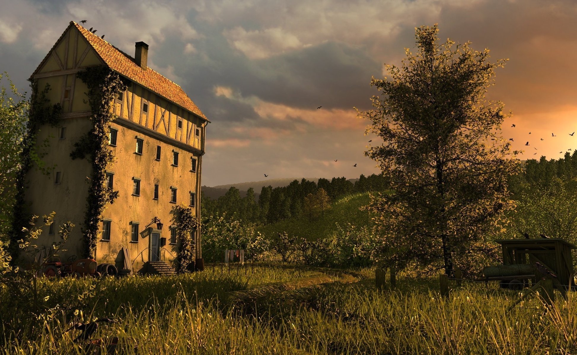 lonely house the sky sunset