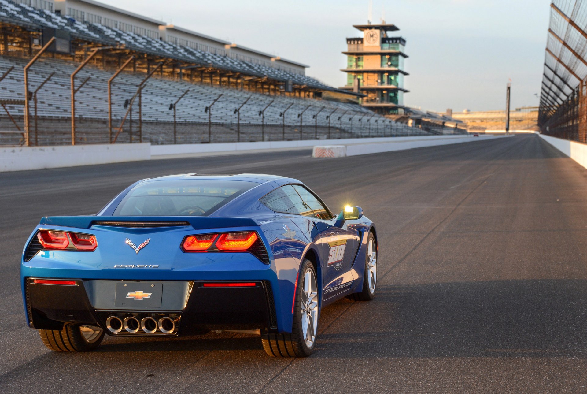 chevrolet corvette stingray c7 indy 500 tempo samochodów tył chevrolet niebieski samochód bezpieczeństwa