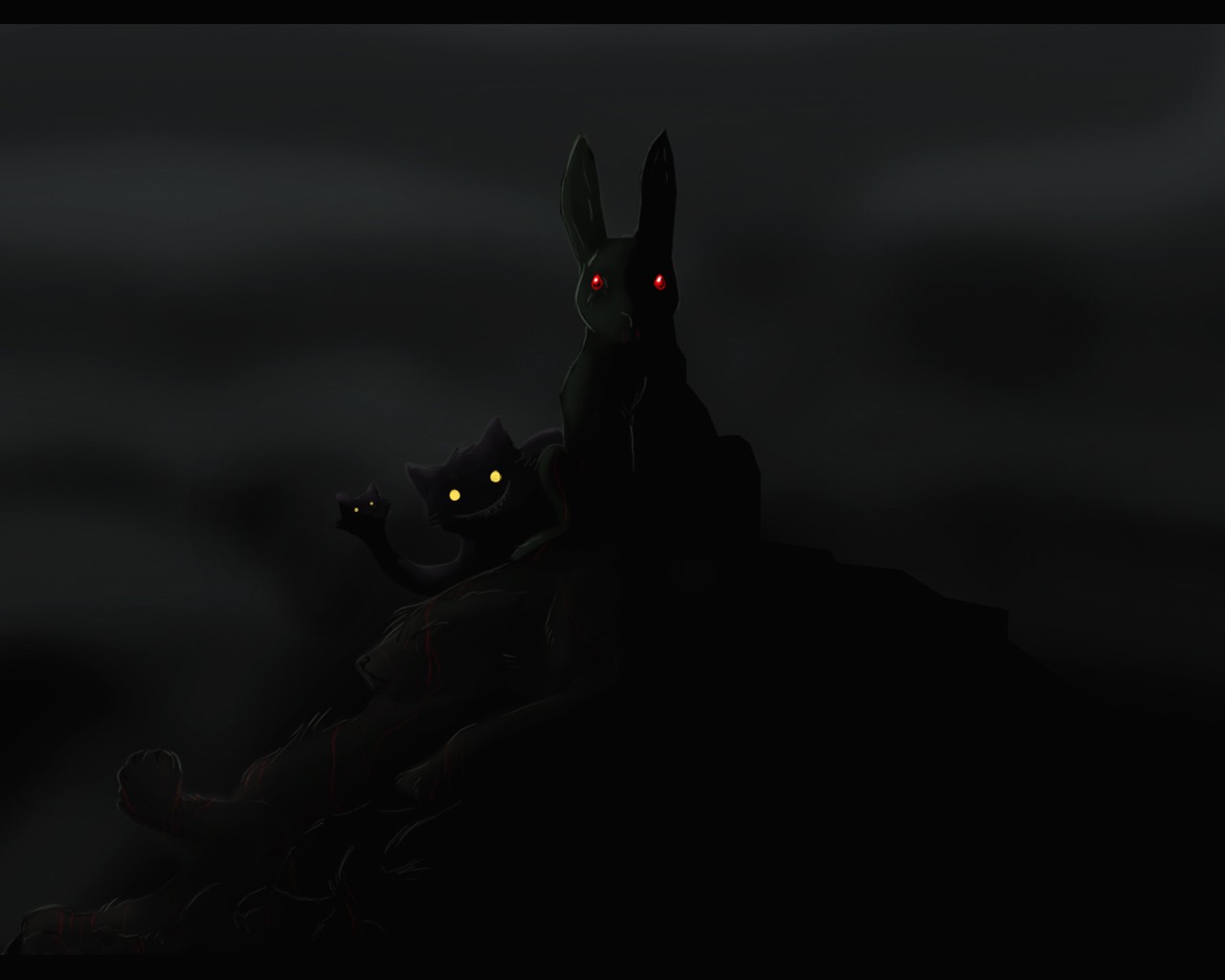 hare cats eyes dark silhouettes mountain