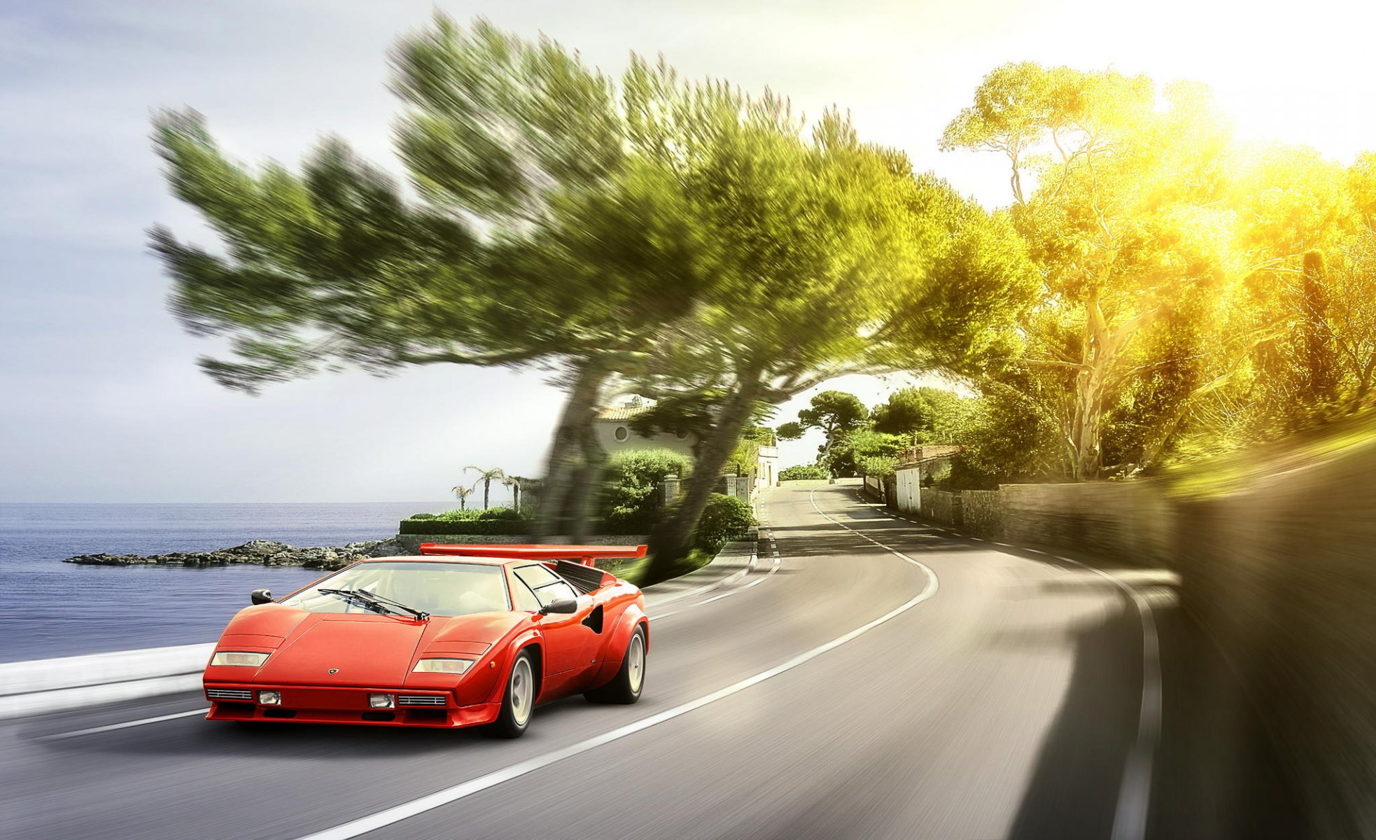 lamborghini countach rojo frente lamborghini countach sol resplandor