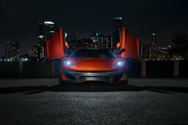 Beautiful car with a view of Moscow