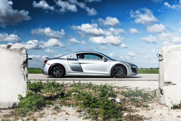 Perfil Audi R8 plateado con discos de acero