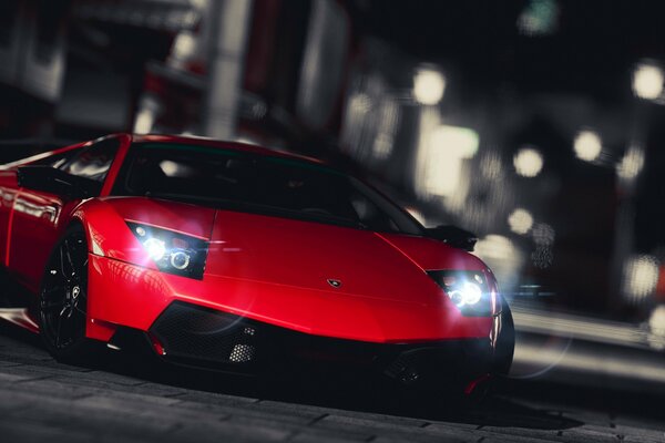 Rosso lussuoso Lamborghini nel buio