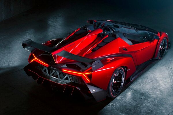 Super car on a red Lamborghini with a black spoiler