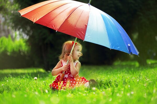 A girl plays with an umbrella