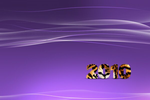 Purple background with tiger pattern. Inscription 2010