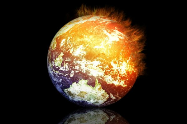 Reflejo del planeta Tierra con el hemisferio ardiente