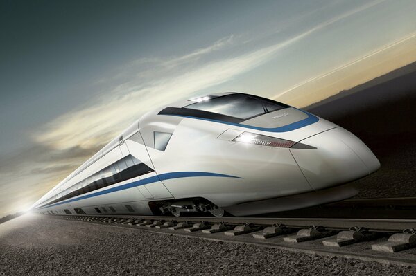 High-speed train at sunset