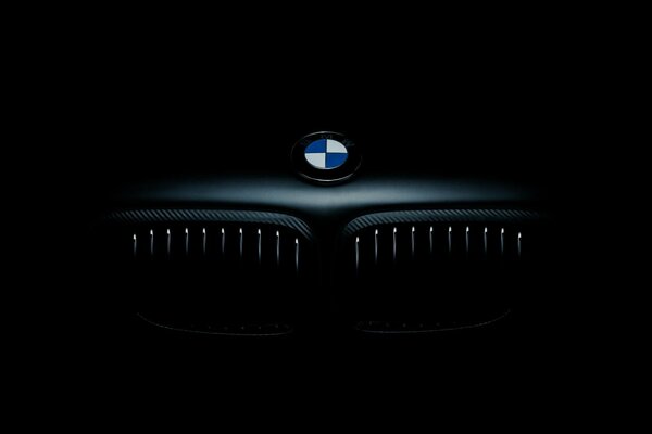 Icône BMW sur fond noir. Calandre dans l obscurité