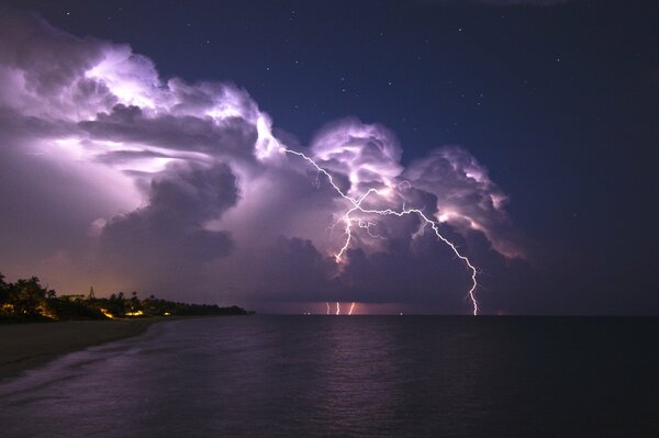 Majestic lightning over the coast of the city