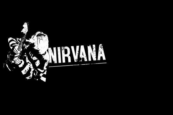 Kurt Cobain. Guitar. White on Black