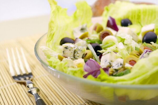 Healthy salad of vegetables, lots of greens