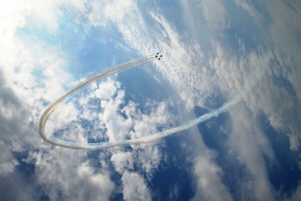 Photos of aerobatics by fighters