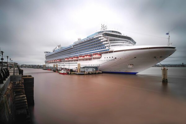 Cruise ship parked on the shore