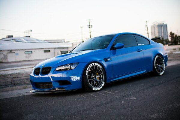 Blue BMW car side view