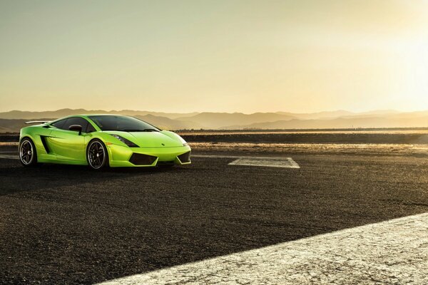 Beautiful sports car at sunset