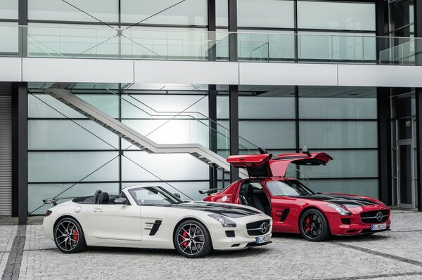 Red and white Mercedes Benz