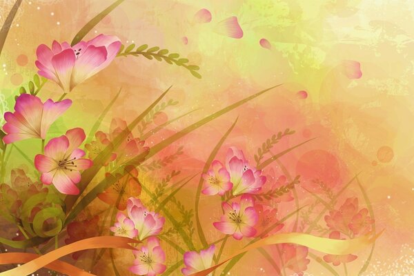 Pink light background with flowers