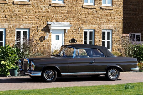 Mercedes Convertible is standing near the house black