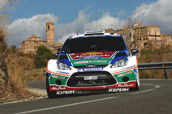 Ford fiesta racing car on the background of the road