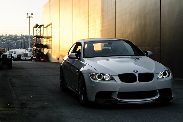 The most beautiful car. White BMW. Beautiful car photo