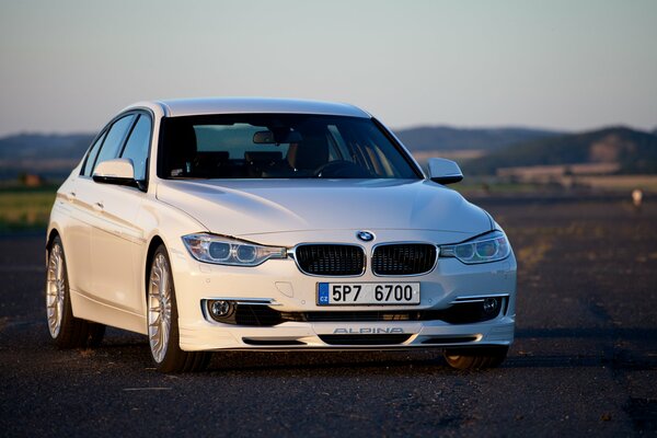 Coche blanco BMW en medio de la naturaleza