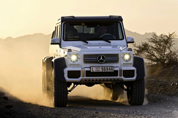 White Mercedes SUV with huge wheels