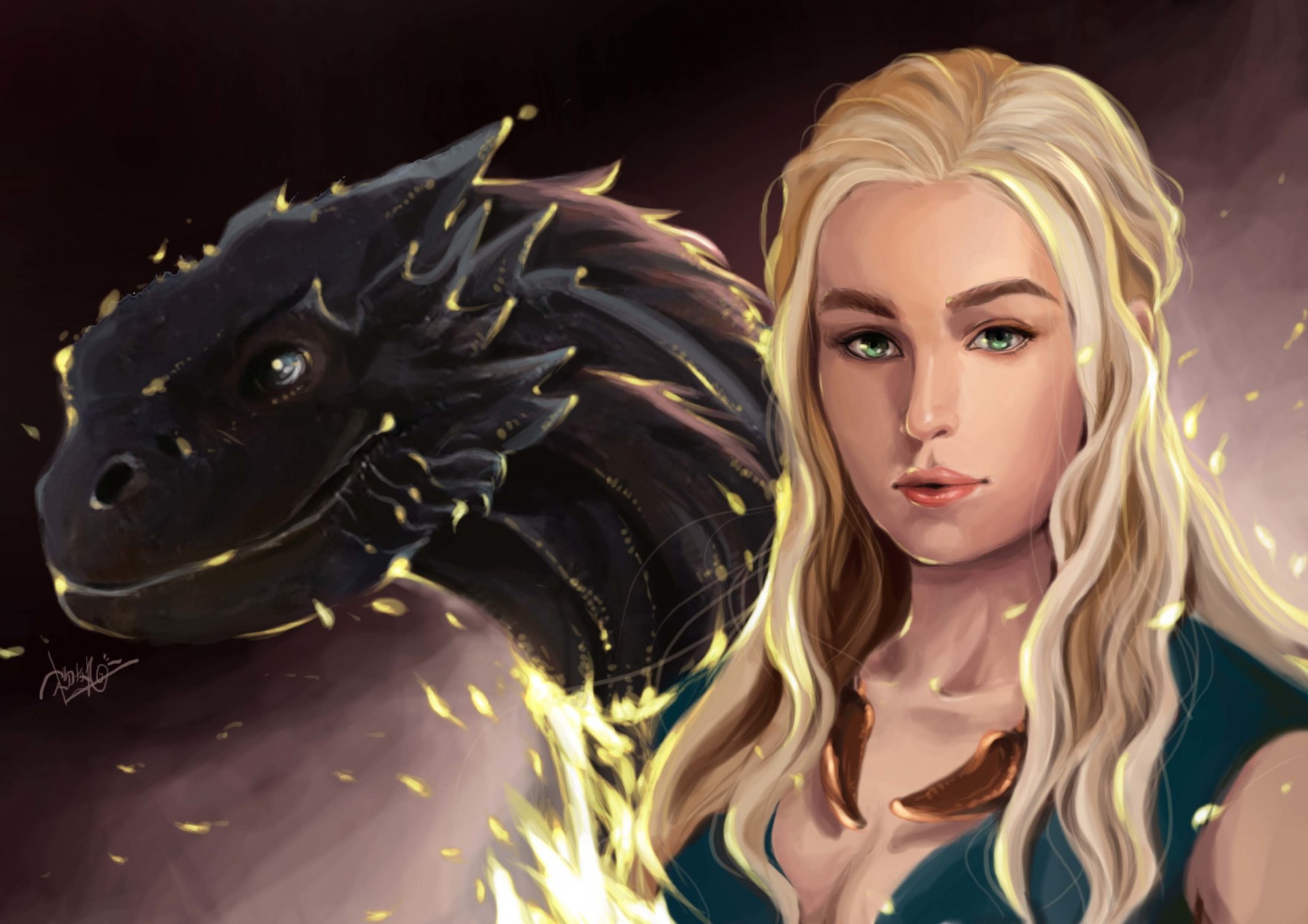 арт лицо волосы вид daenerys targaryen дракон игра престолов зеленые глаза