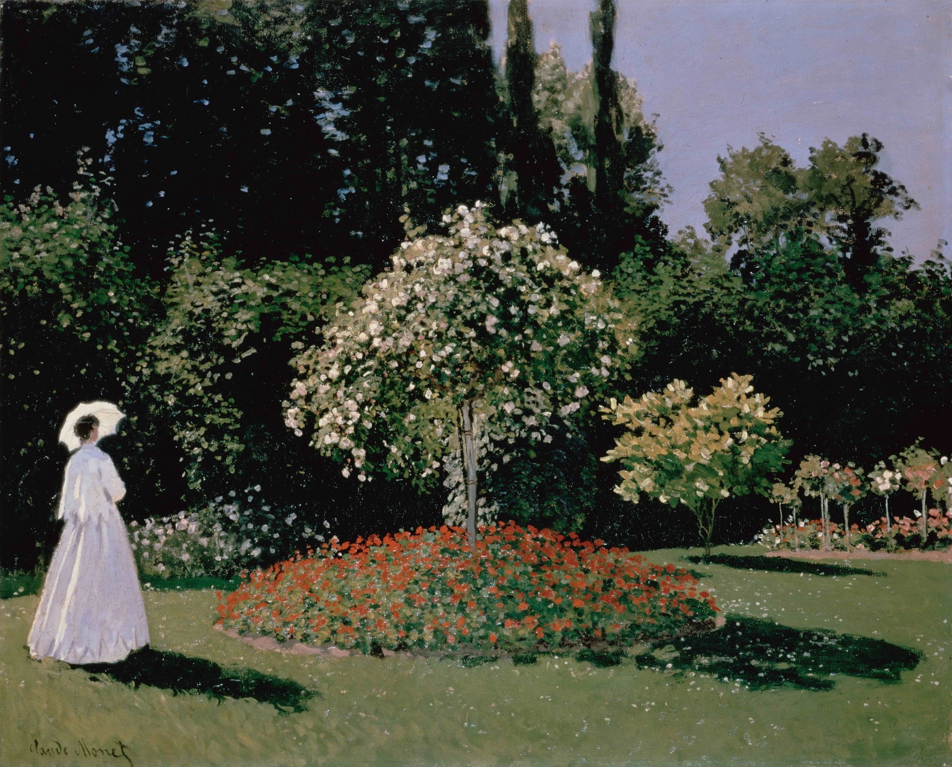 naturaleza árboles verano cielo paraguas mujer flores vestir sombra jardín