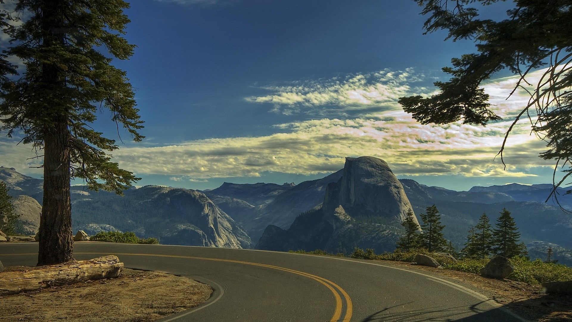 road rotation broken tree mountain stone