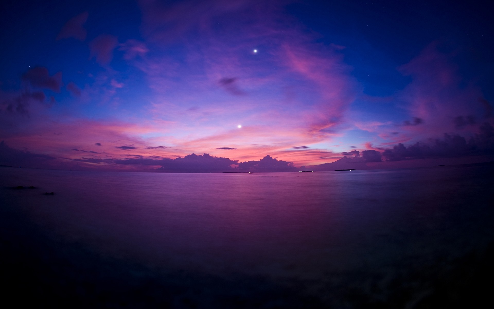 puesta de sol noche mar agua cielo