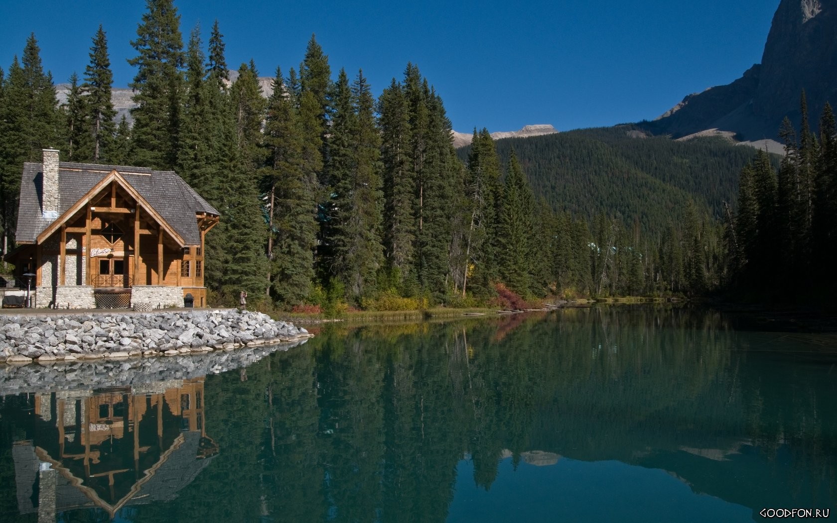 house lake mountain silence photo