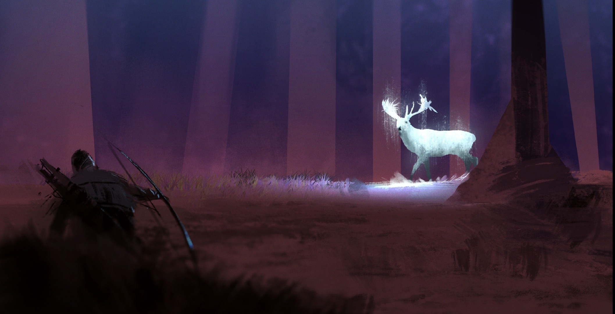 art grass night hunter tree torment forest reindeer