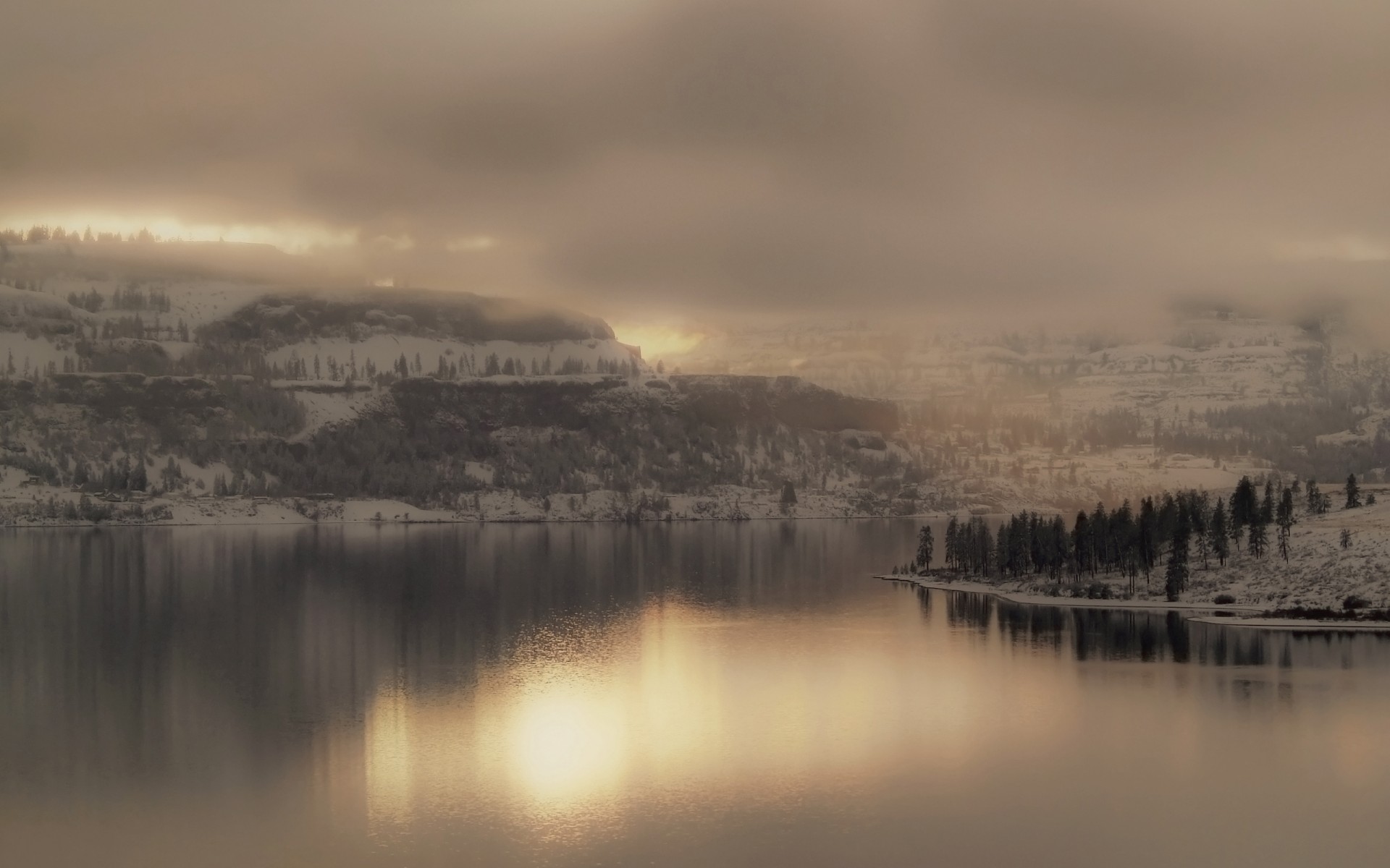 paisaje niebla lago