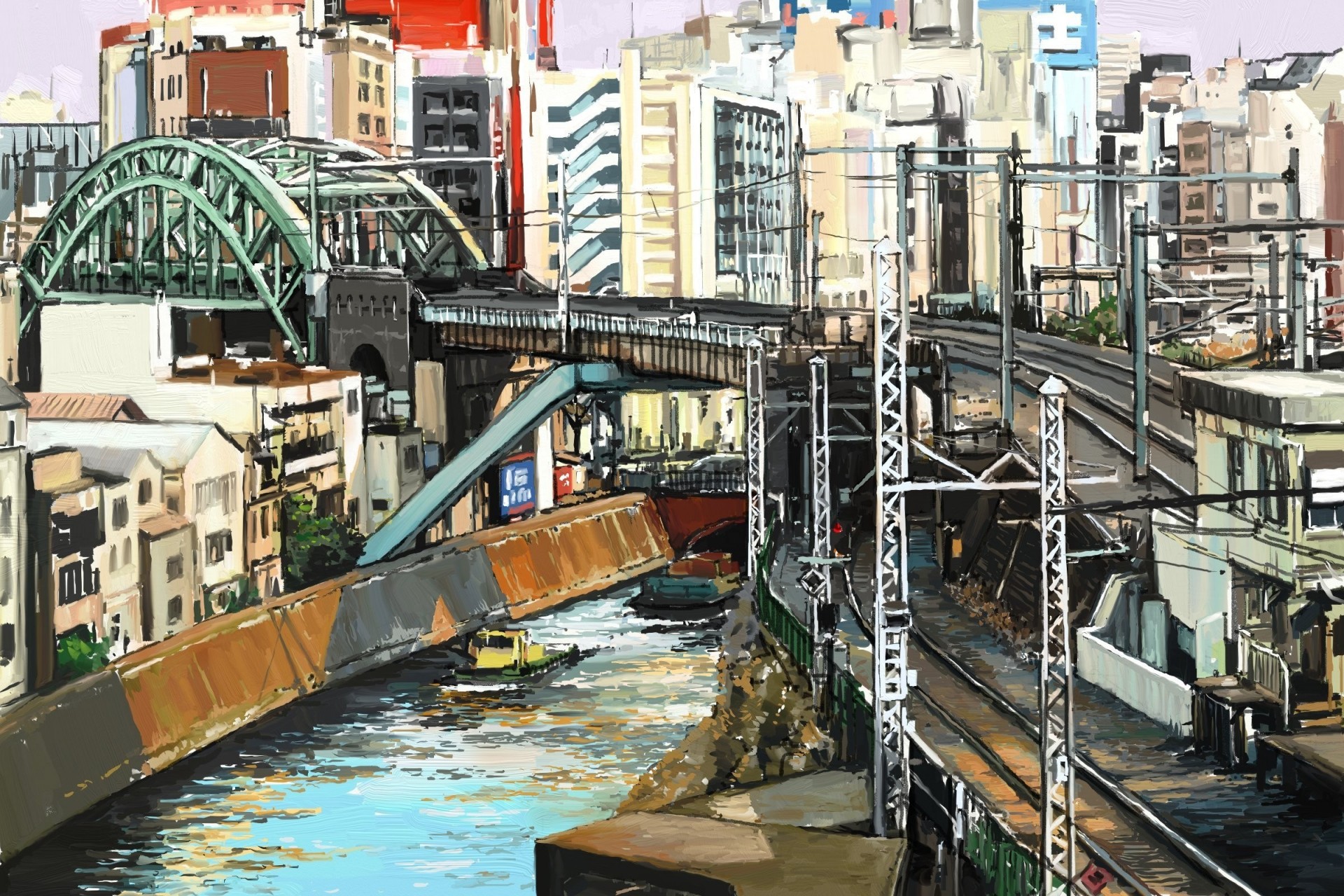 hitub52 tokio río puente ciudad arte ferrocarril