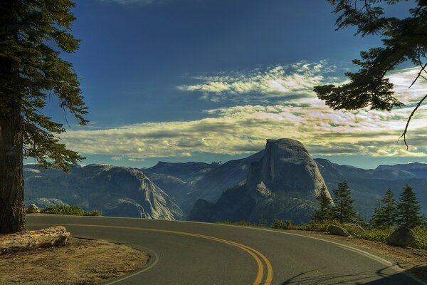 A sharp turn of the road in the mountains