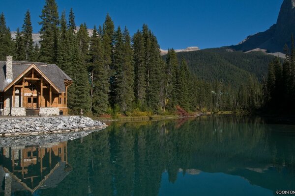 Landscape of calm nature on the background of the house