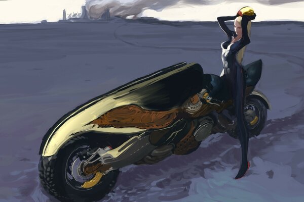 Fantastica immagine di una ragazza su una moto